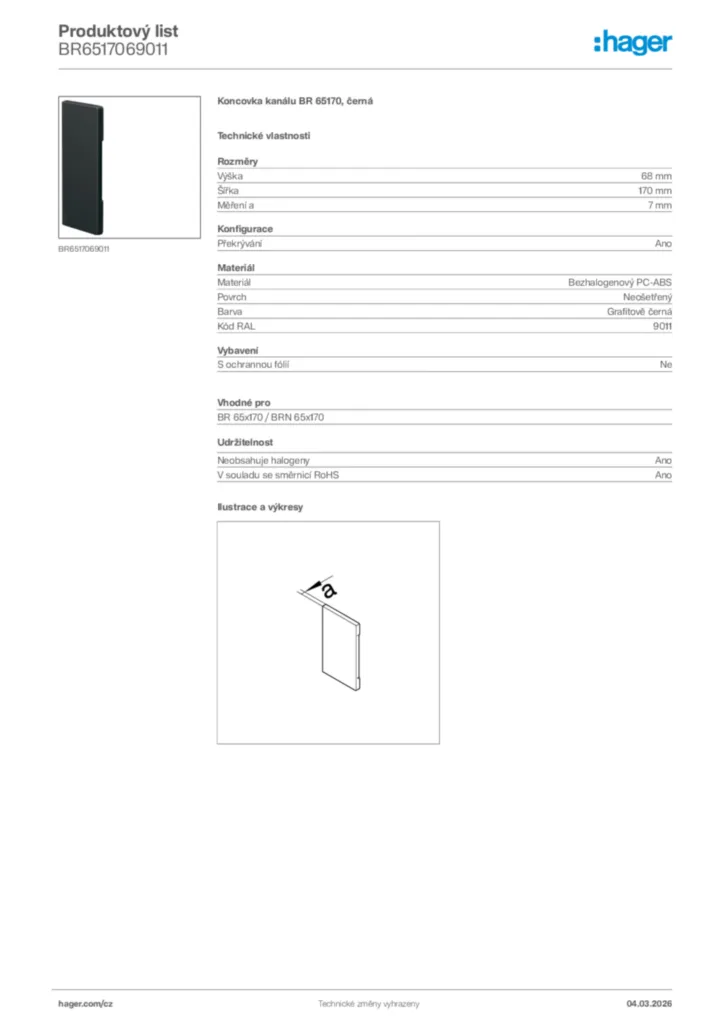 Obrázek Hager Product data sheet BR6517069011 | Hager