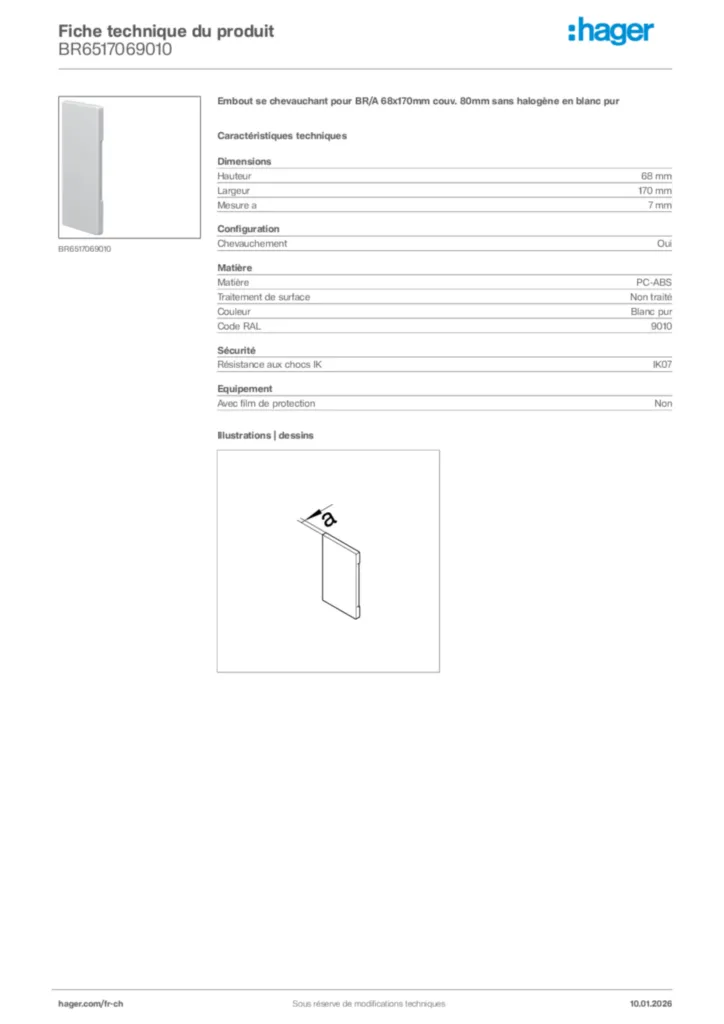 Image Hager Fiche technique du produit BR6517069010 | Hager Suisse
