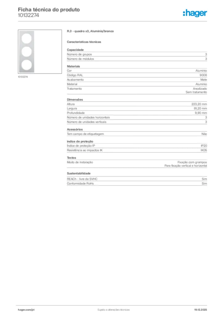 Imagem Hager Ficha técnica do produto 10132274 | Hager Portugal