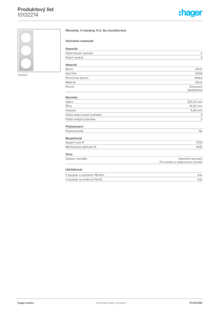 Obrázek Hager Produktový list 10132274 | Hager