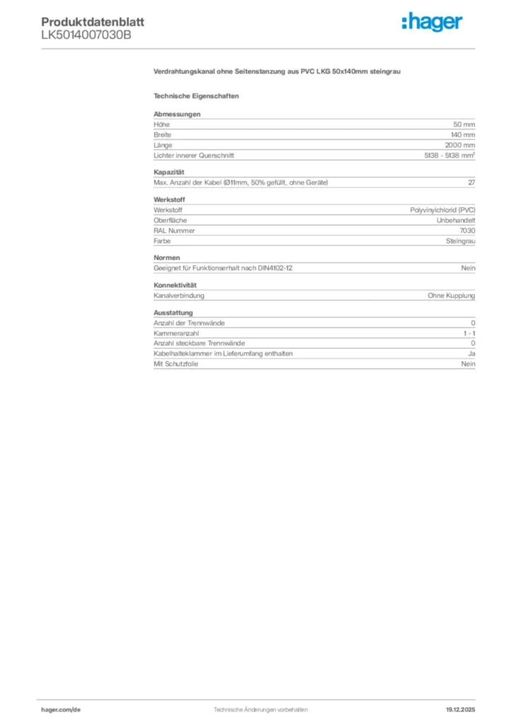 Bild Hager Produktdatenblatt LK5014007030B | Hager Deutschland