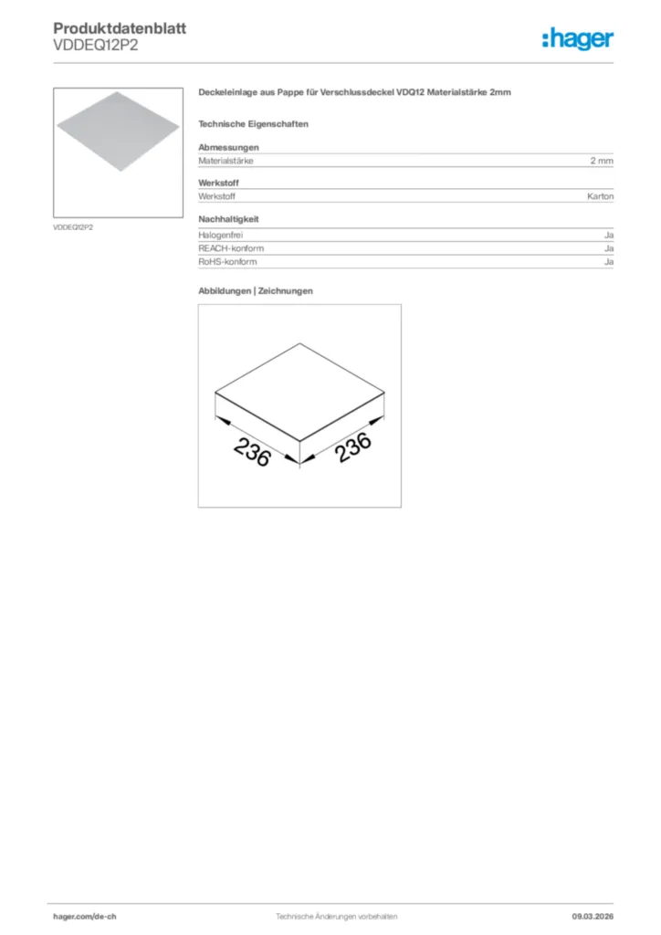 Bild Hager Produktdatenblatt VDDEQ12P2 | Hager Schweiz