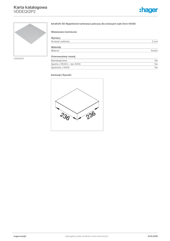 Zdjęcie Hager Karta katalogowa VDDEQ12P2 | Hager Polska