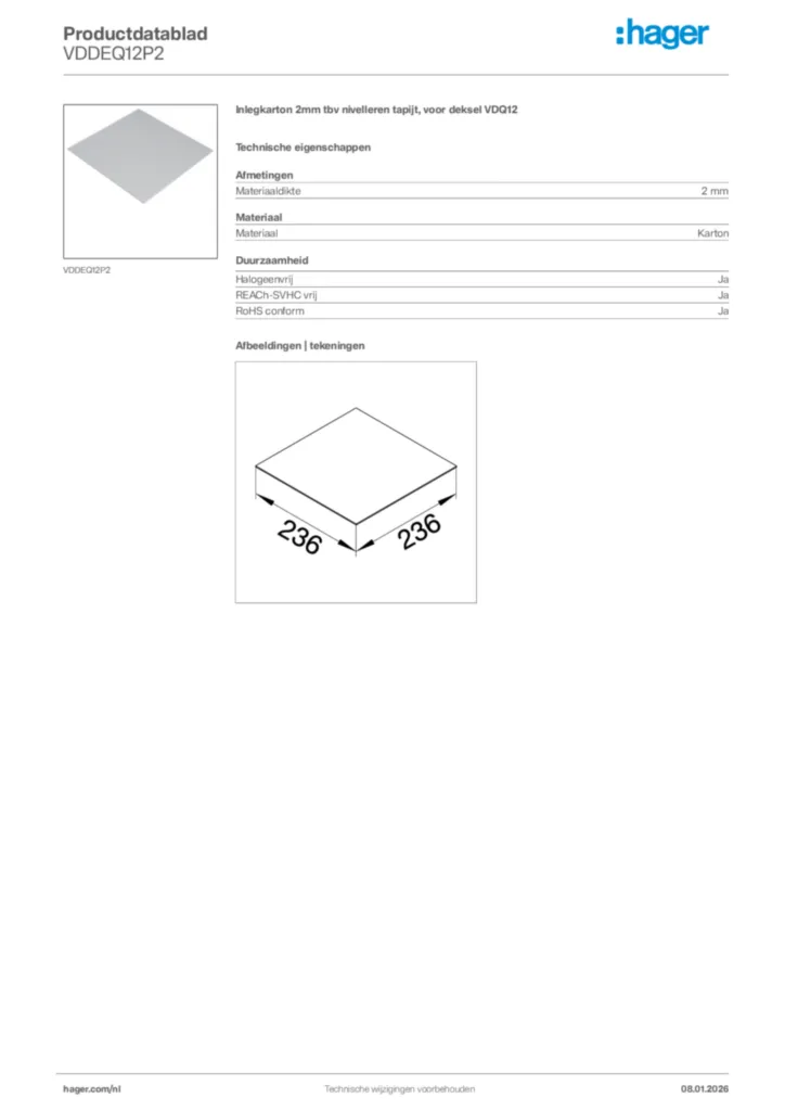 Afbeelding Hager Productdatablad VDDEQ12P2 | Hager Nederland