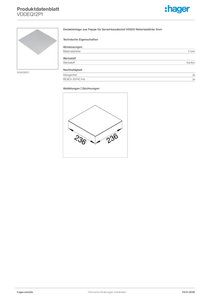 Bild Hager Produktdatenblatt VDDEQ12P1 | Hager Deutschland