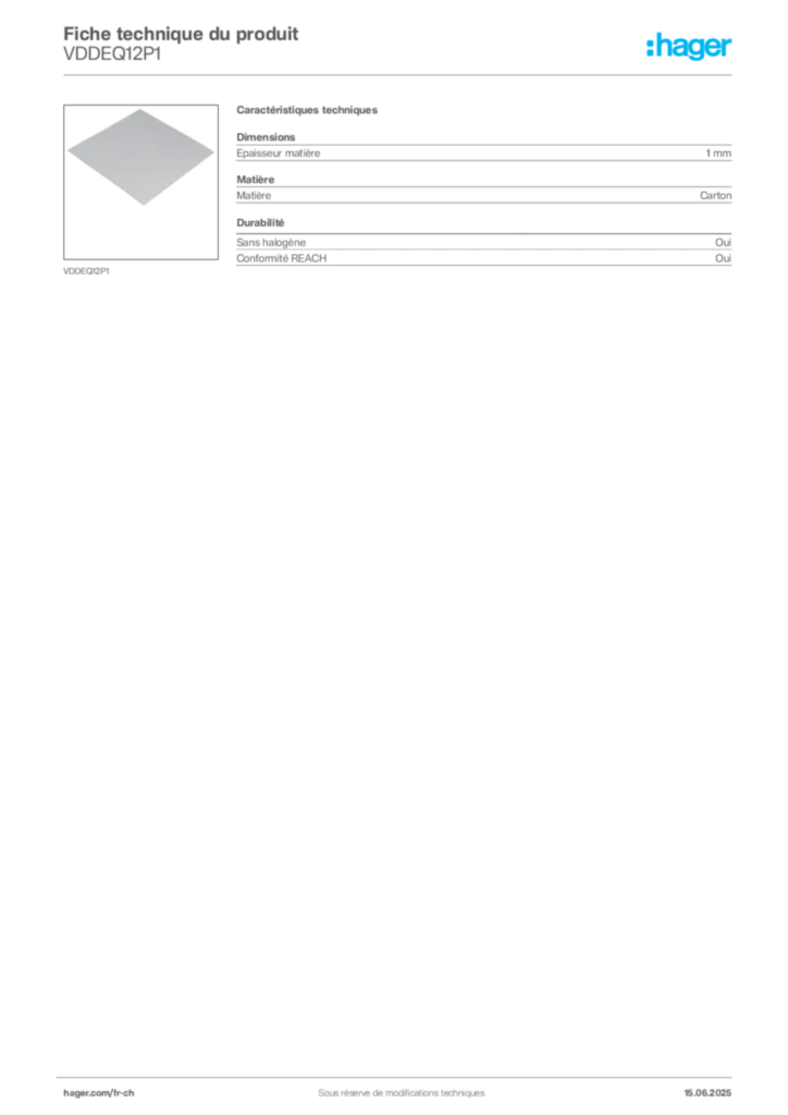 Image Hager Fiche technique du produit VDDEQ12P1 | Hager Suisse