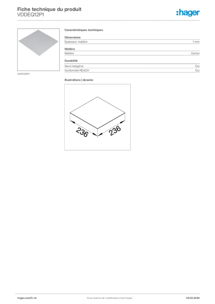 Image Hager Fiche technique du produit VDDEQ12P1 | Hager Suisse