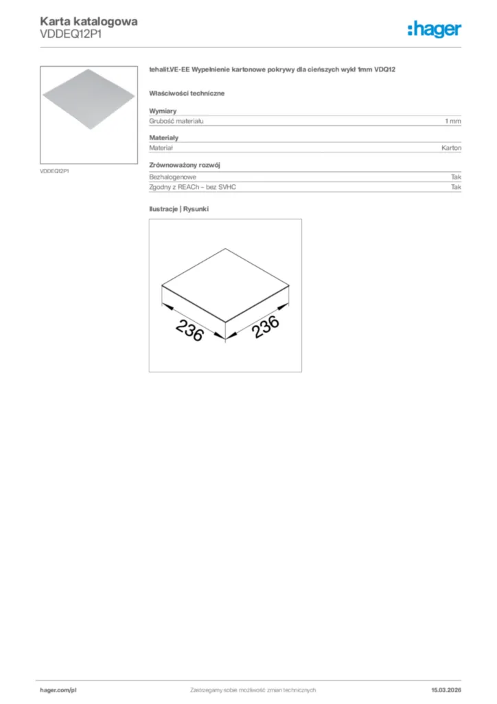 Zdjęcie Hager Karta katalogowa VDDEQ12P1 | Hager Polska