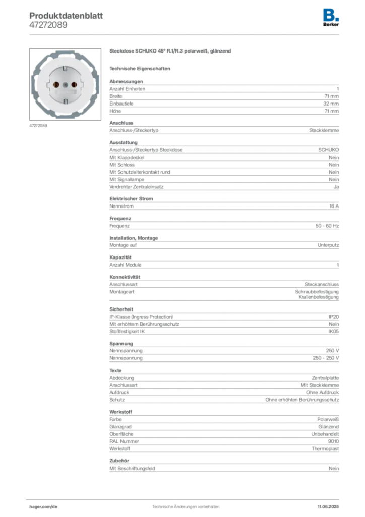 Berker Produktdatenblatt 47272089