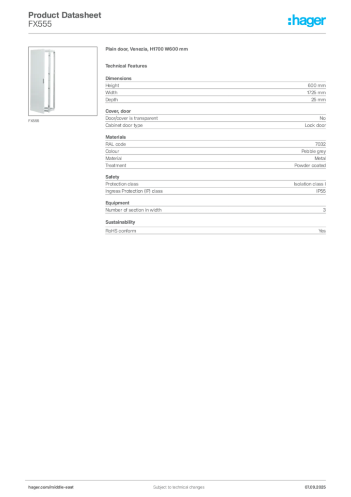 Image Hager Product data sheet FX555  | Hager