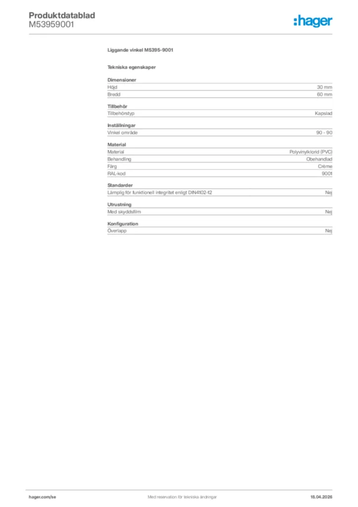 Bild Hager Produktdatablad M53959001 | Hager Sverige