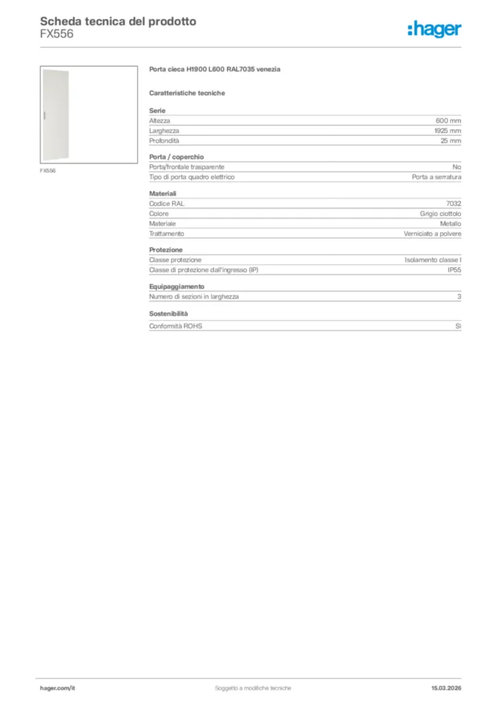Immagine Hager Scheda tecnica del prodotto FX556 | Hager Italia