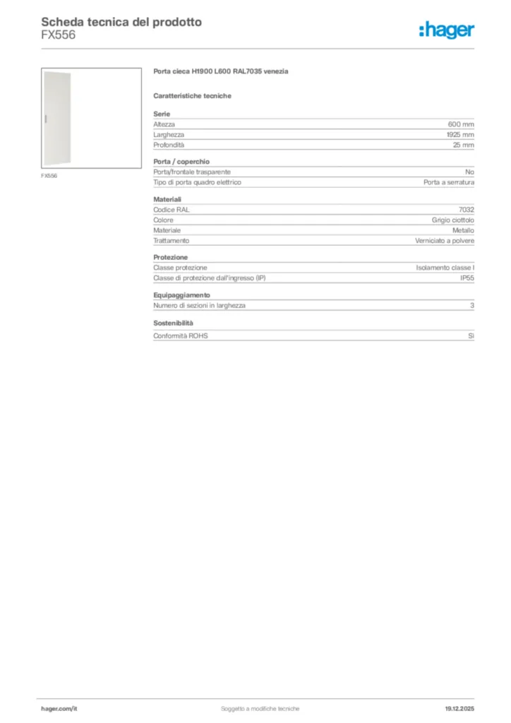 Immagine Hager Scheda tecnica del prodotto FX556 | Hager Italia
