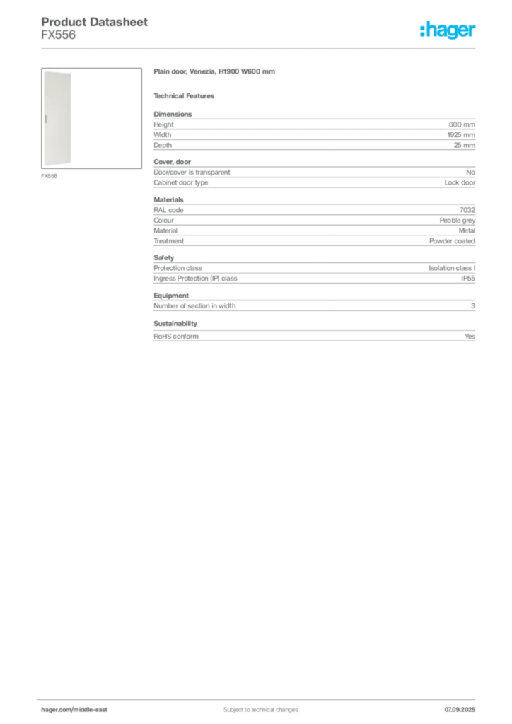 Image Hager Product data sheet FX556  | Hager