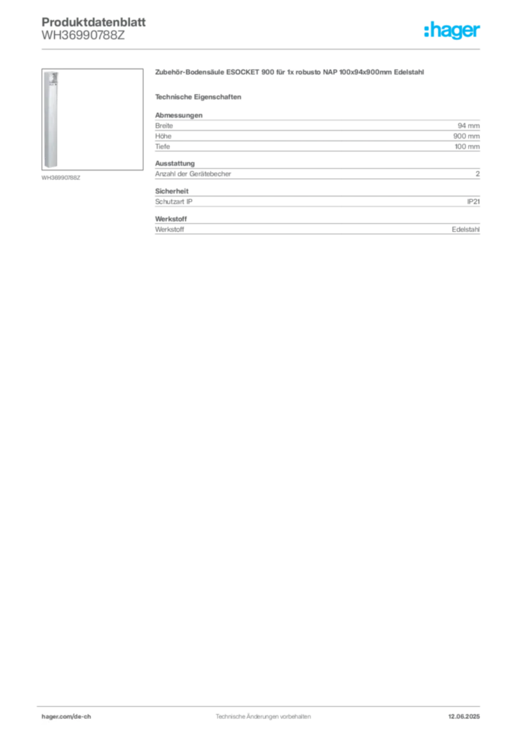 Bild Hager Produktdatenblatt WH36990788Z | Hager Schweiz