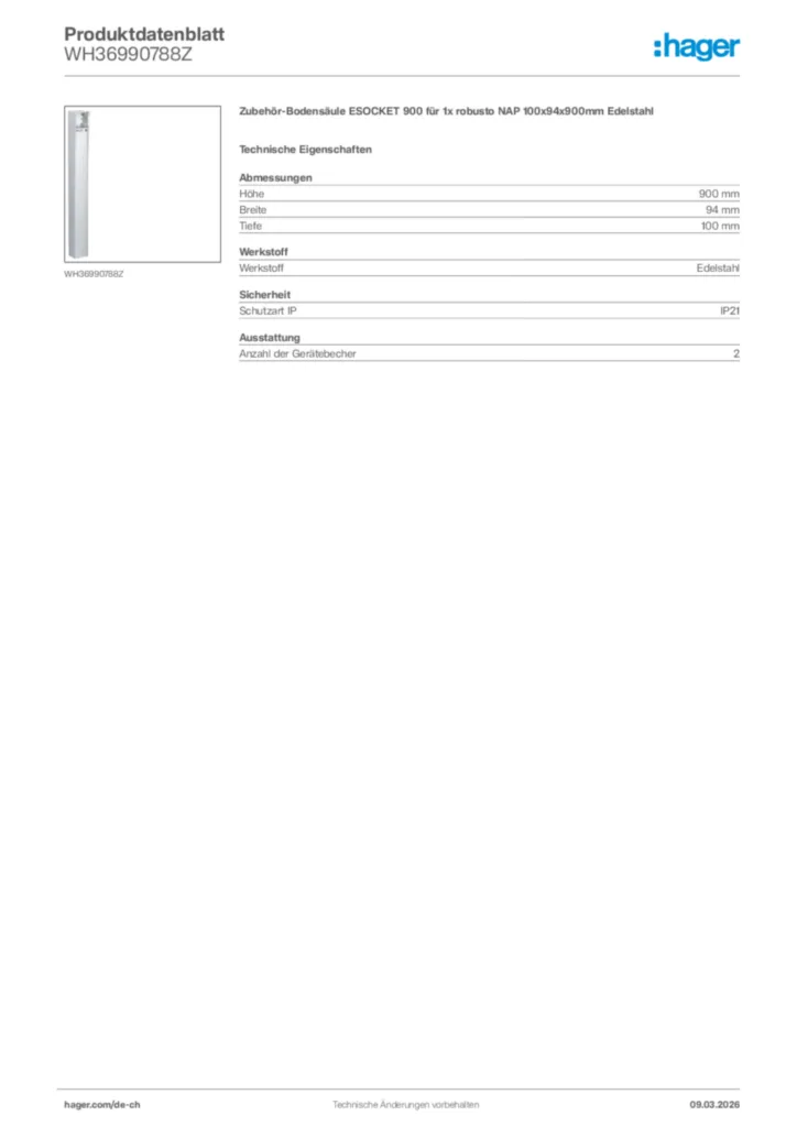 Bild Hager Produktdatenblatt WH36990788Z | Hager Schweiz
