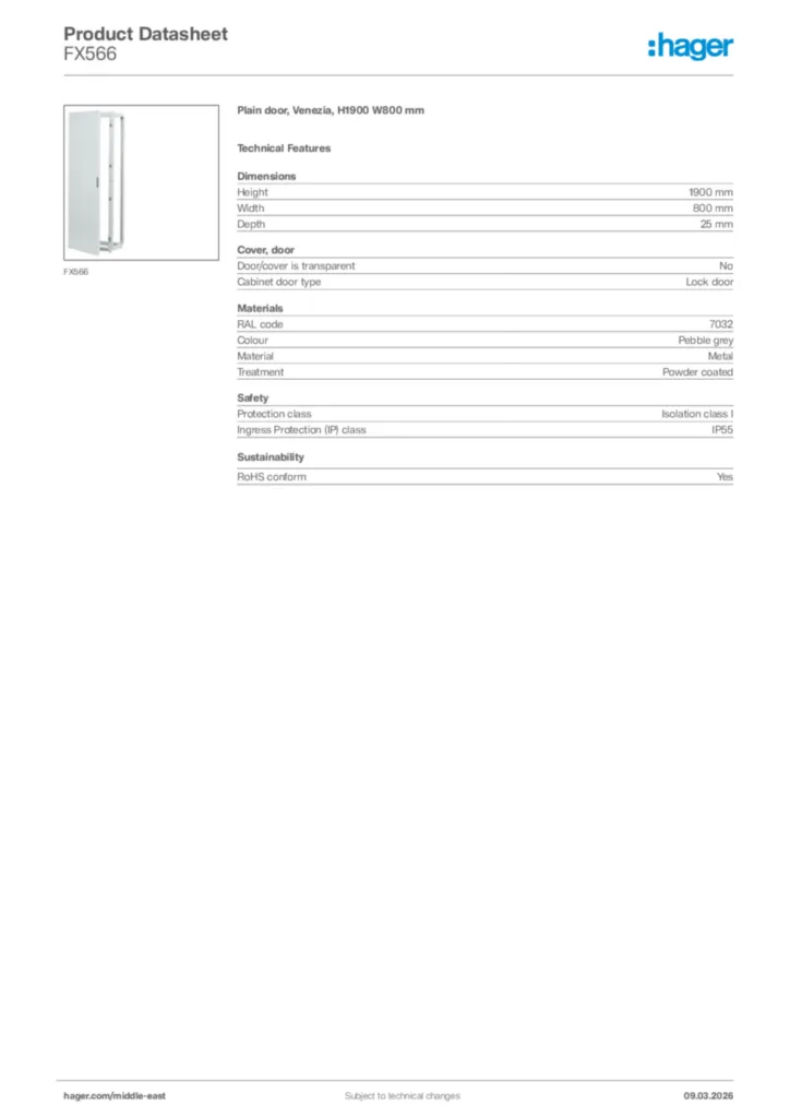 Image Hager Product data sheet FX566  | Hager