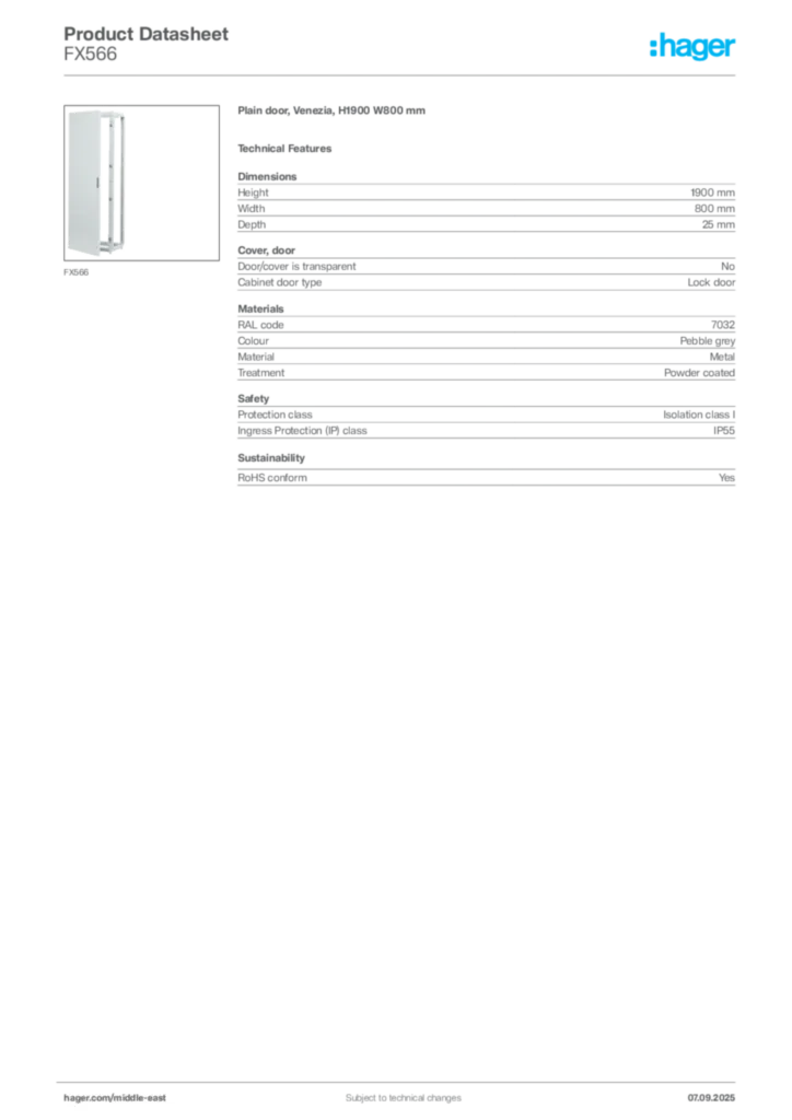 Image Hager Product data sheet FX566  | Hager