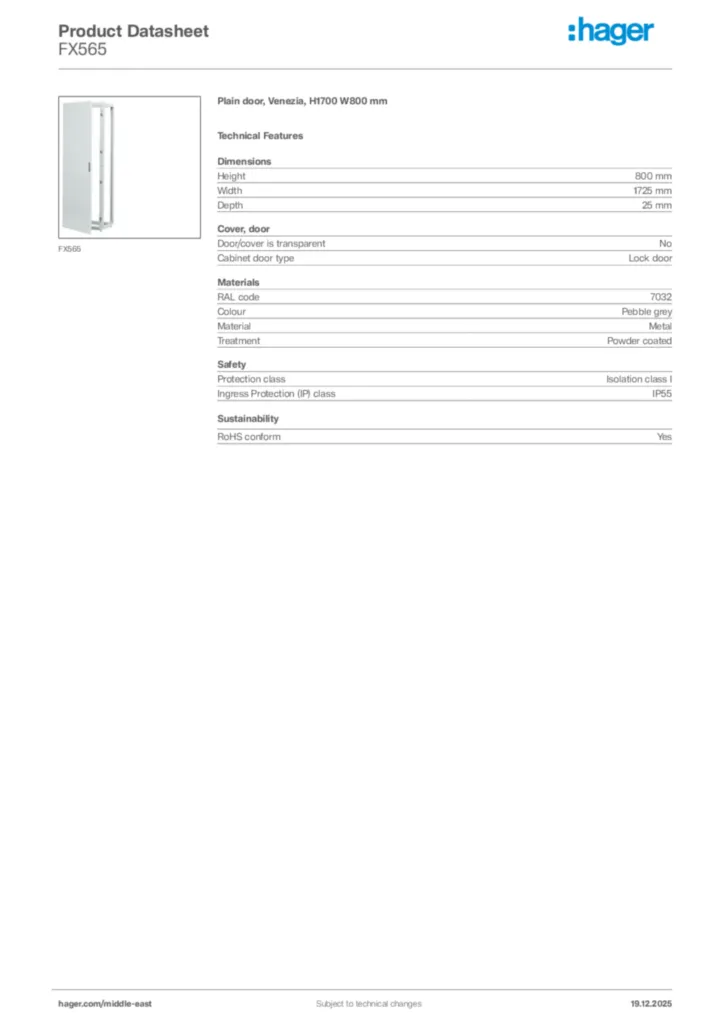 Image Hager Product data sheet FX565  | Hager