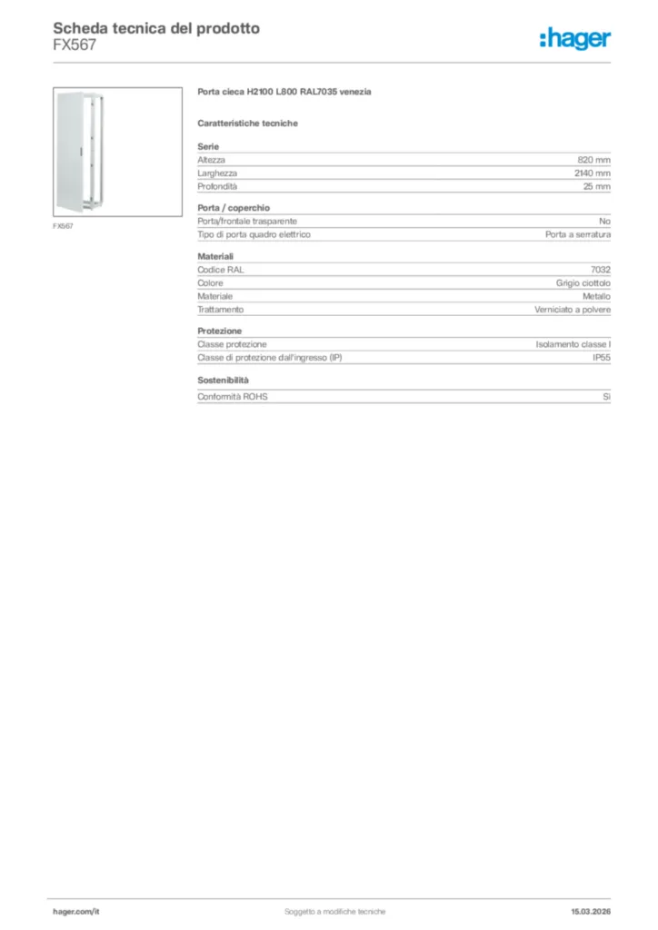 Immagine Hager Scheda tecnica del prodotto FX567 | Hager Italia