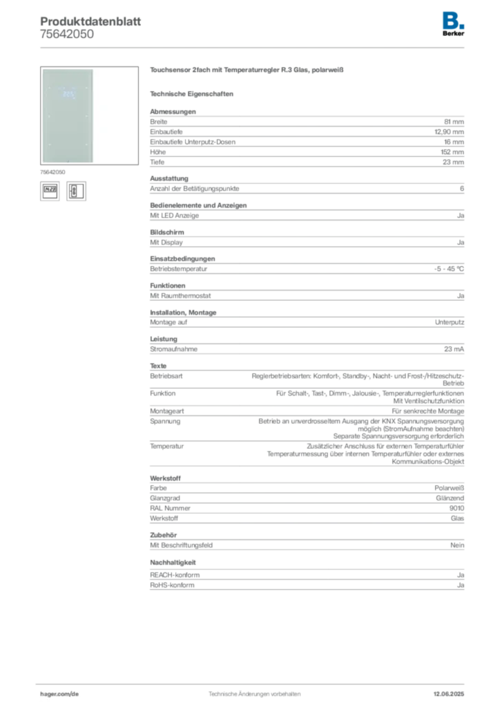 Berker Produktdatenblatt 75642050