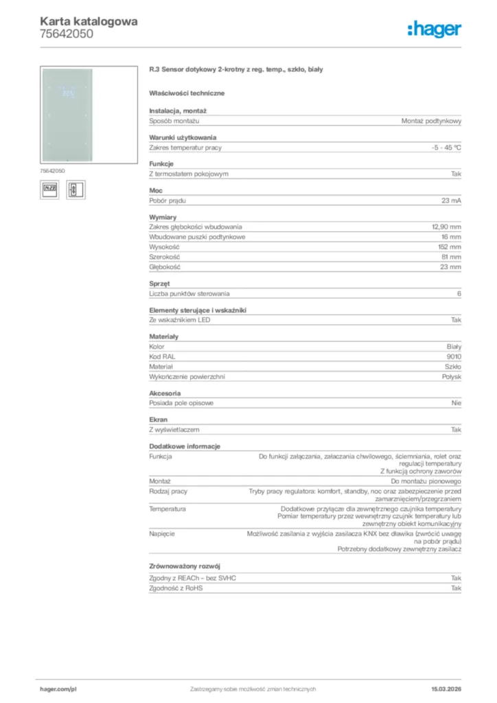 Zdjęcie Hager Karta katalogowa 75642050 | Hager Polska