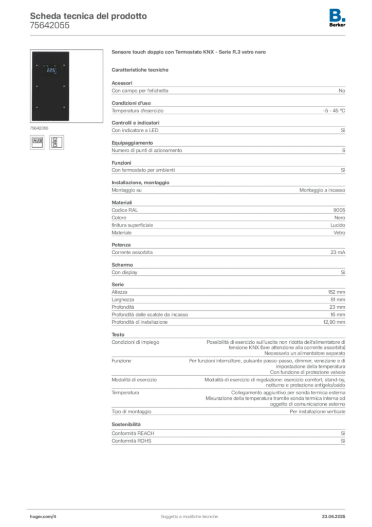 Immagine Berker Scheda tecnica del prodotto 75642055 | Hager Italia