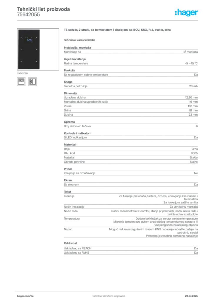 Slika Hager Product data sheet 75642055  | Hager