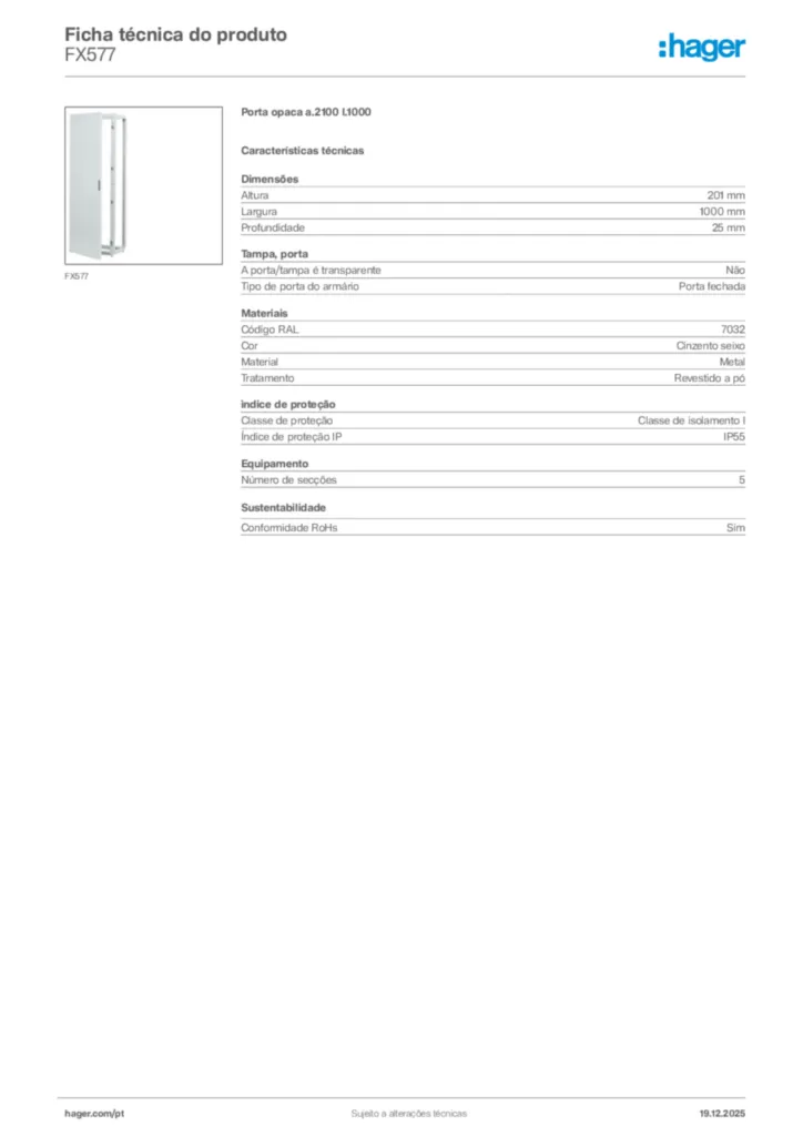 Imagem Hager Ficha técnica do produto FX577 | Hager Portugal