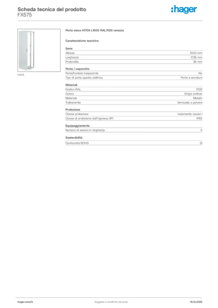 Immagine Hager Scheda tecnica del prodotto FX575 | Hager Italia
