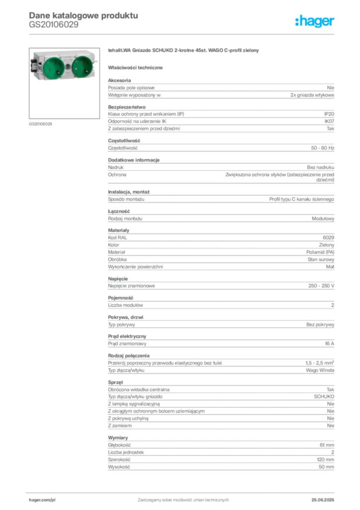 Zdjęcie Hager Karta katalogowa GS20106029 | Hager Polska
