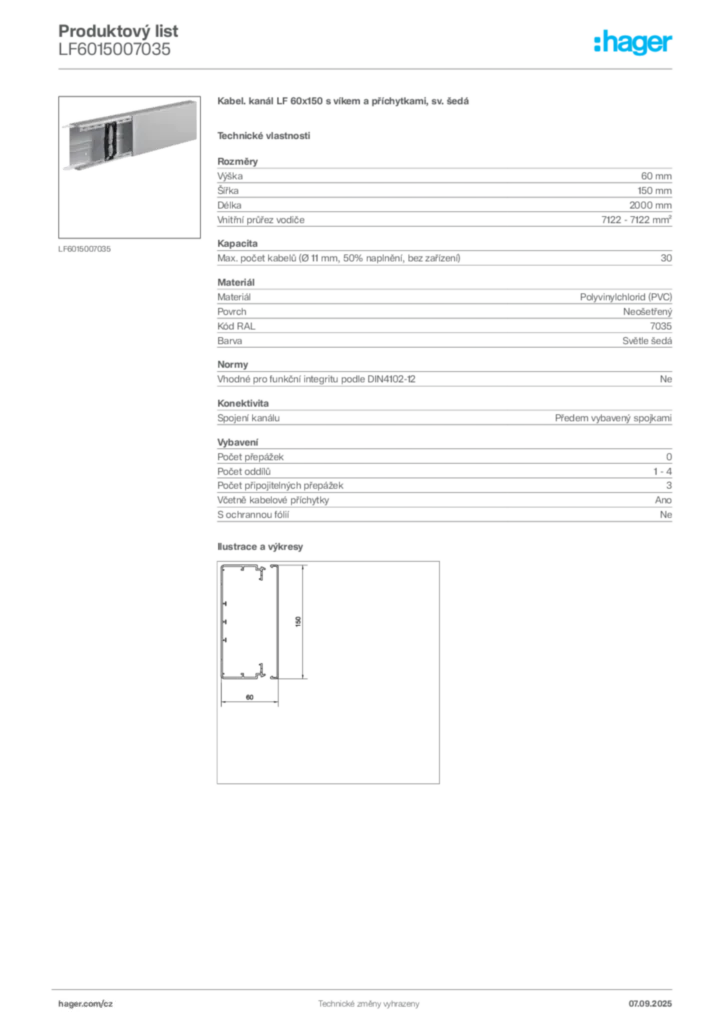 Obrázek Hager Produktový list LF6015007035 | Hager