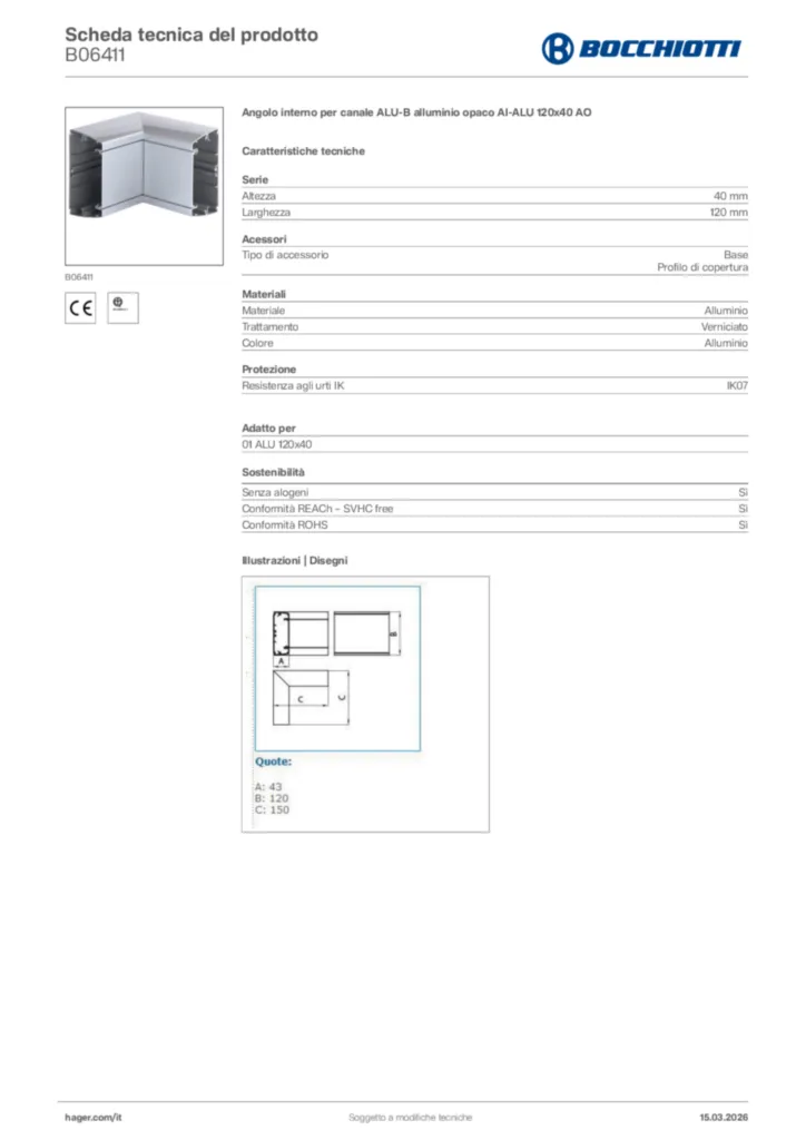 Immagine Bocchiotti Scheda tecnica del prodotto B06411 | Hager Italia