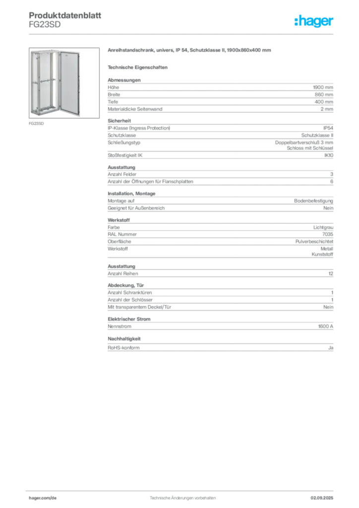 Bild Hager Produktdatenblatt FG23SD | Hager Deutschland