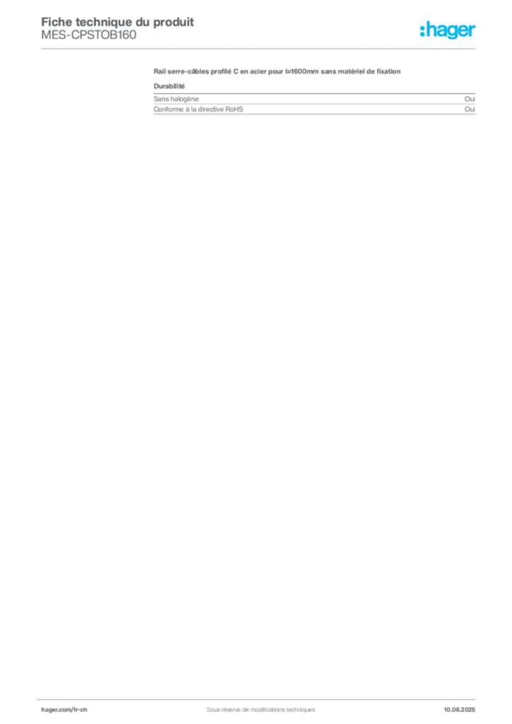 Image Hager Fiche technique du produit MES-CPSTOB160 | Hager Suisse