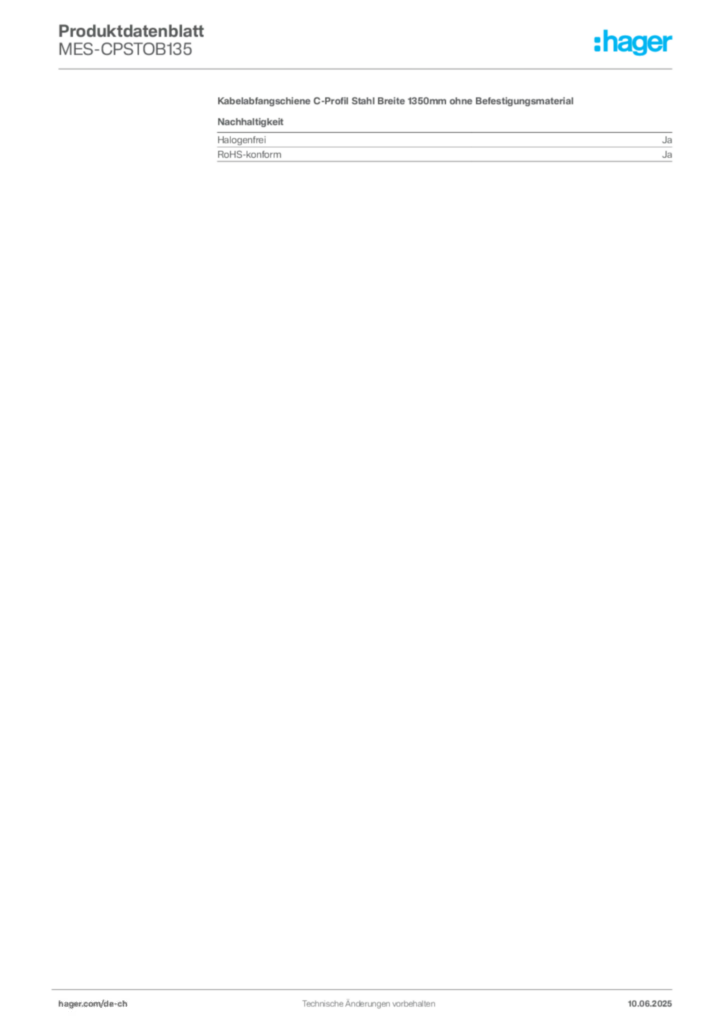Bild Hager Produktdatenblatt MES-CPSTOB135 | Hager Schweiz