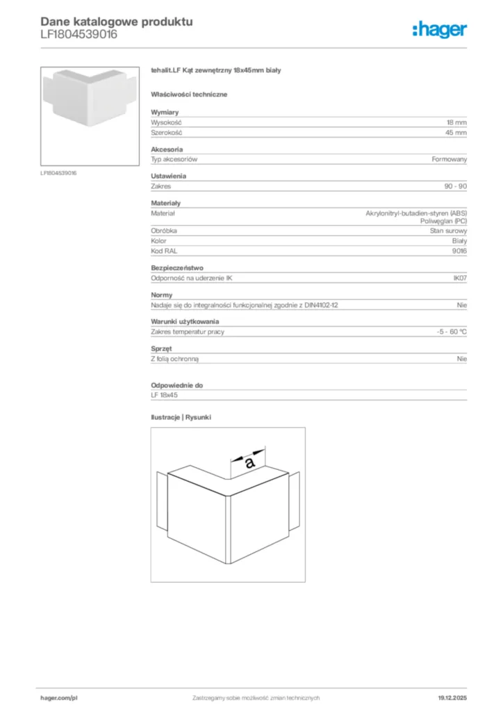 Zdjęcie Hager Karta katalogowa LF1804539016 | Hager Polska