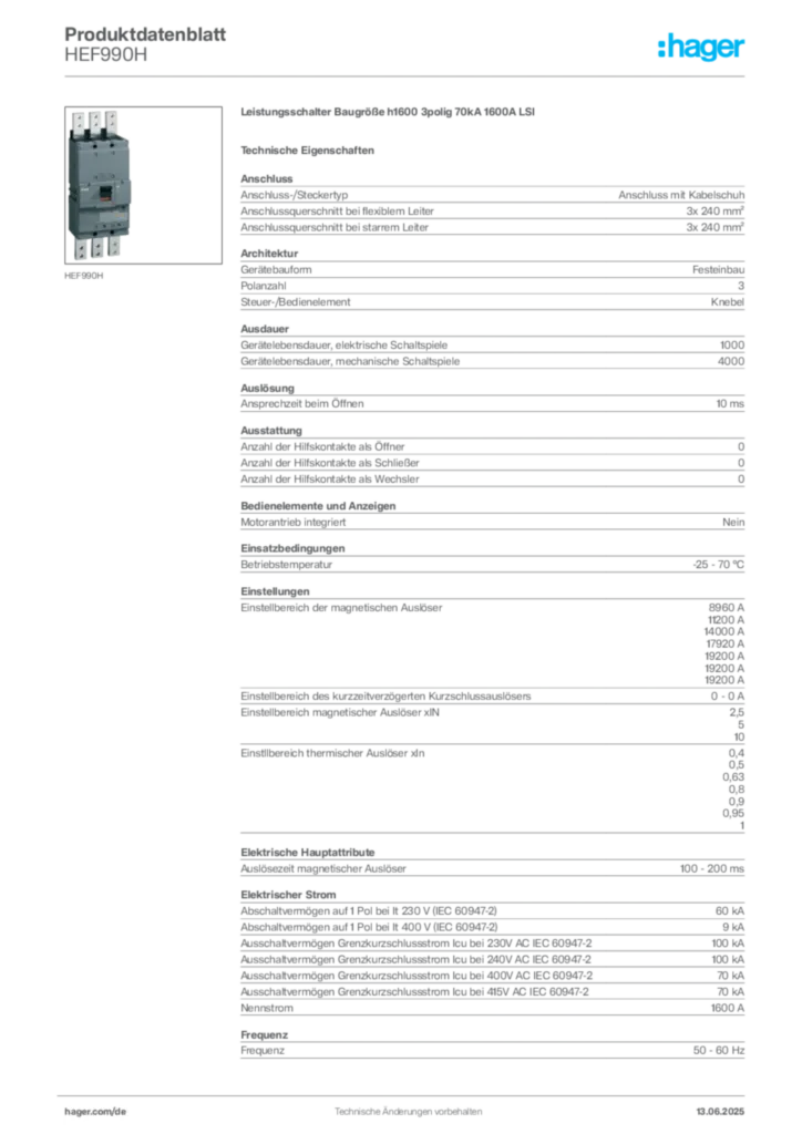 Hager Produktdatenblatt HEF990H