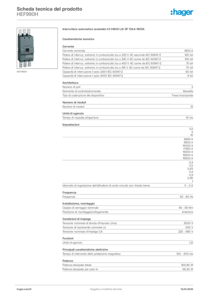 Immagine Hager Scheda tecnica del prodotto HEF990H | Hager Italia