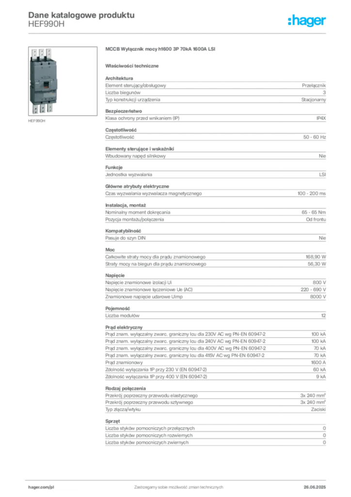 Zdjęcie Hager Karta katalogowa HEF990H | Hager Polska