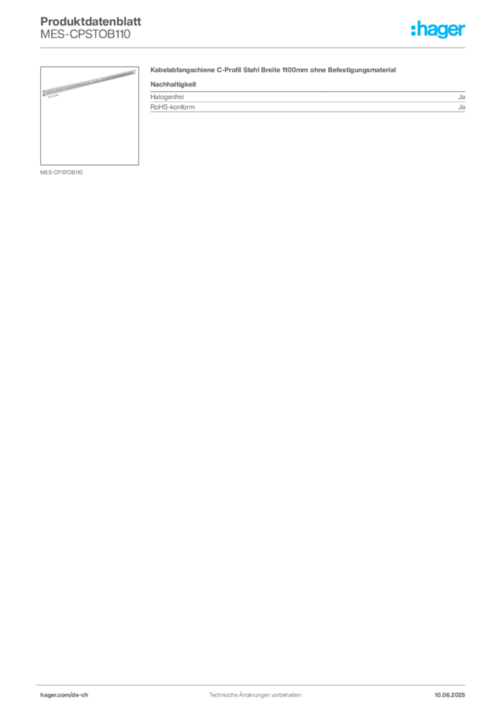 Bild Hager Produktdatenblatt MES-CPSTOB110 | Hager Schweiz