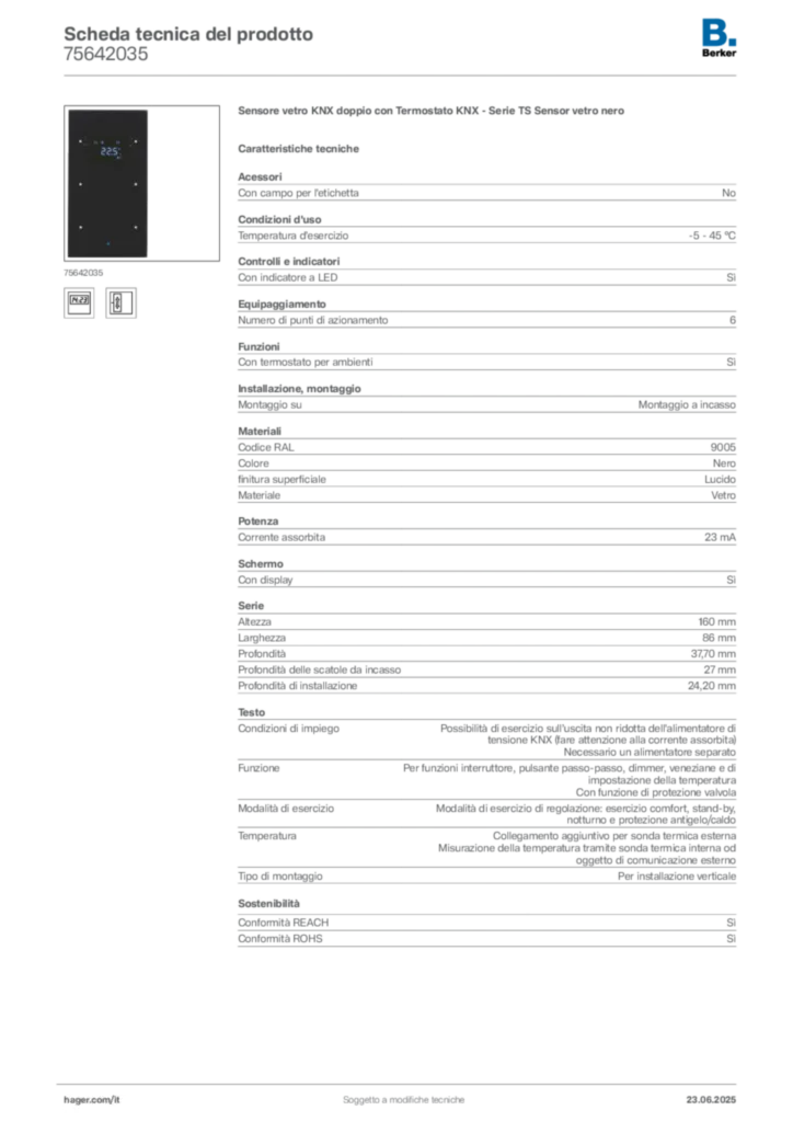 Immagine Berker Scheda tecnica del prodotto 75642035 | Hager Italia