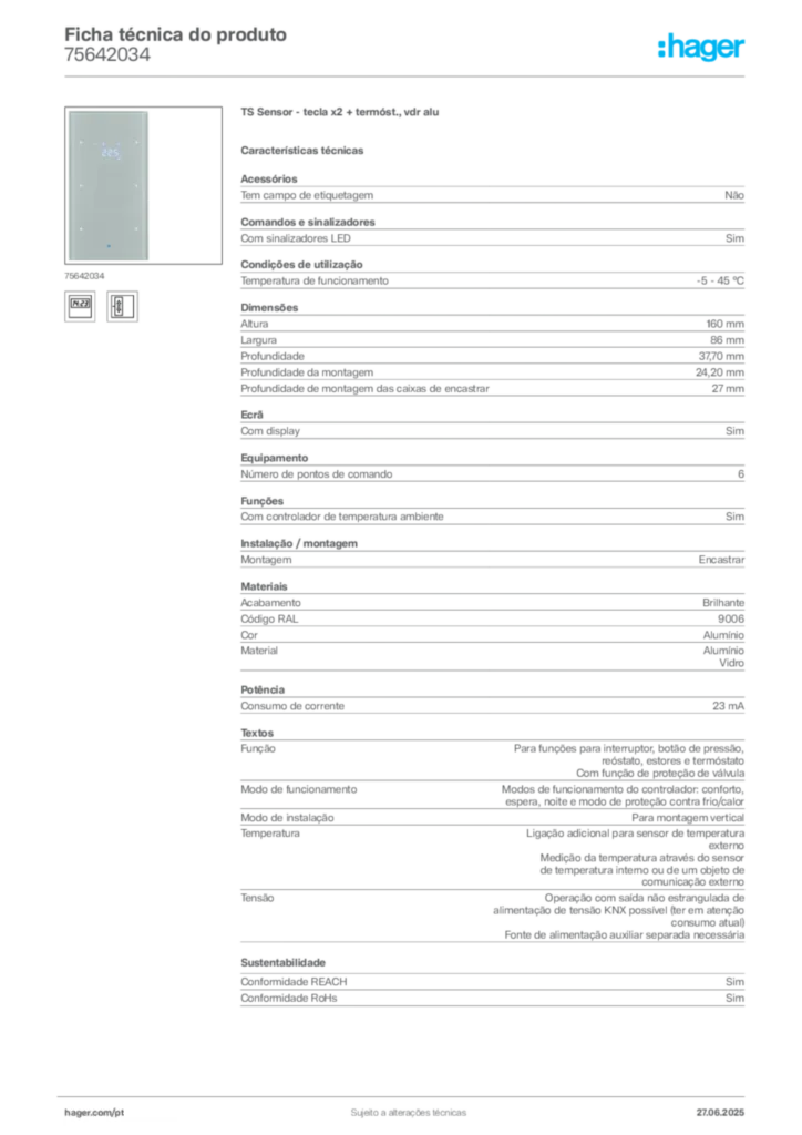 Imagem Hager Ficha técnica do produto 75642034 | Hager Portugal