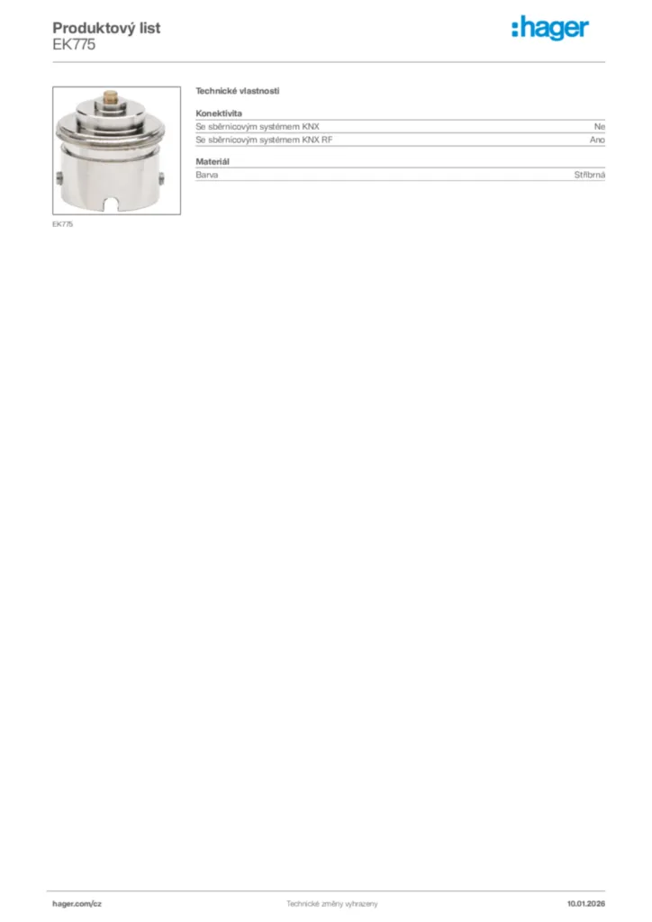 Obrázek Hager Product data sheet EK775 | Hager