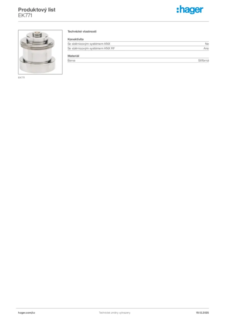 Obrázek Hager Produktový list EK771 | Hager
