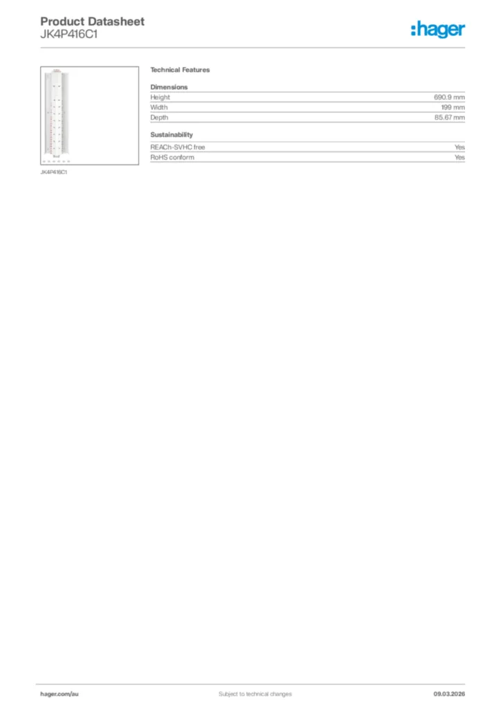 Image Hager Product data sheet JK4P416C1  | Hager Australia