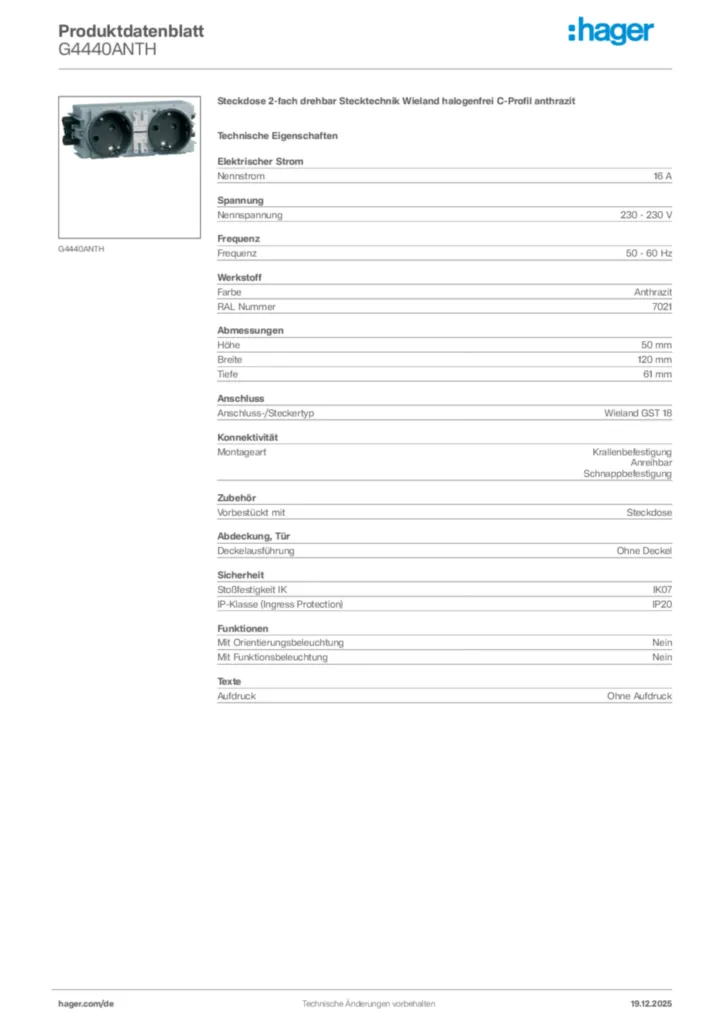 Bild Hager Produktdatenblatt G4440ANTH | Hager Deutschland