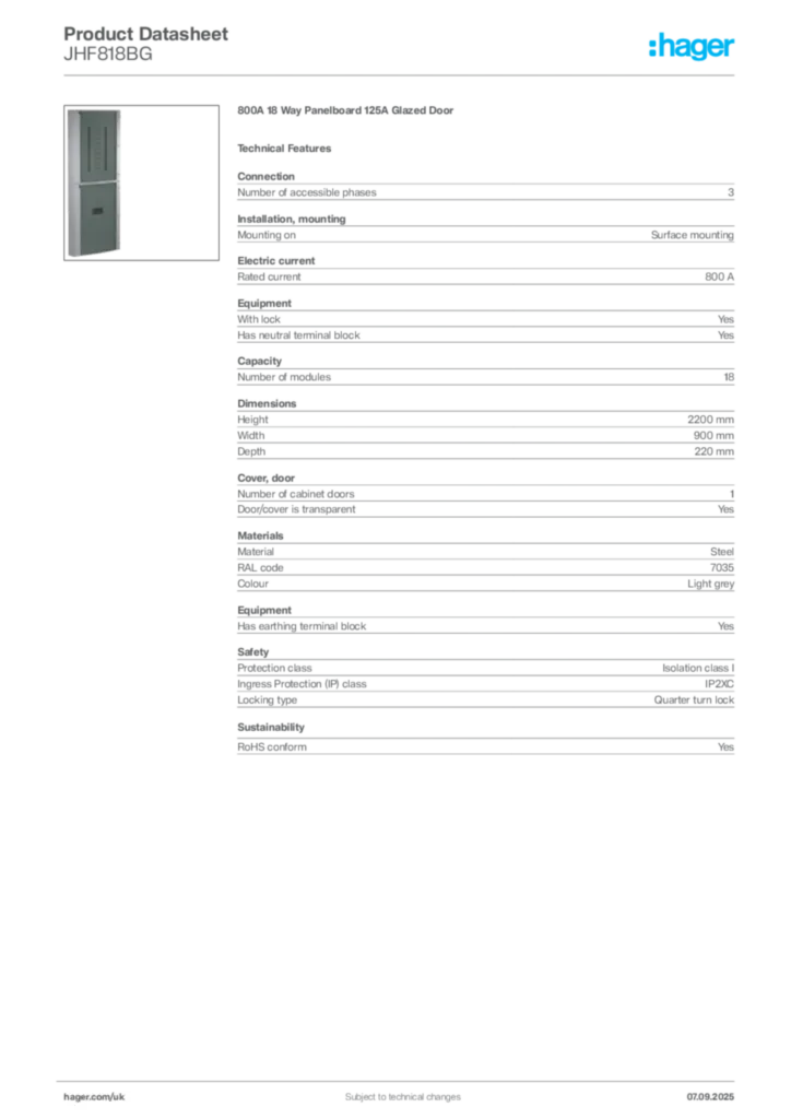 Image Hager Product data sheet JHF818BG  | Hager