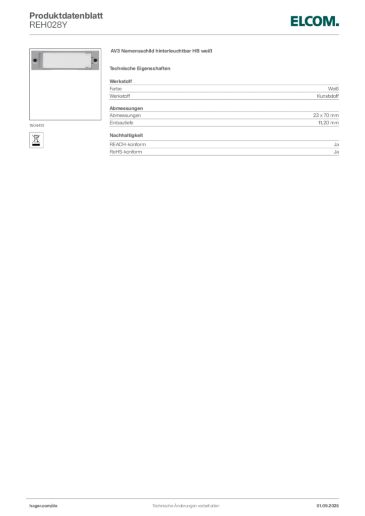 Elcom Produktdatenblatt REH028Y
