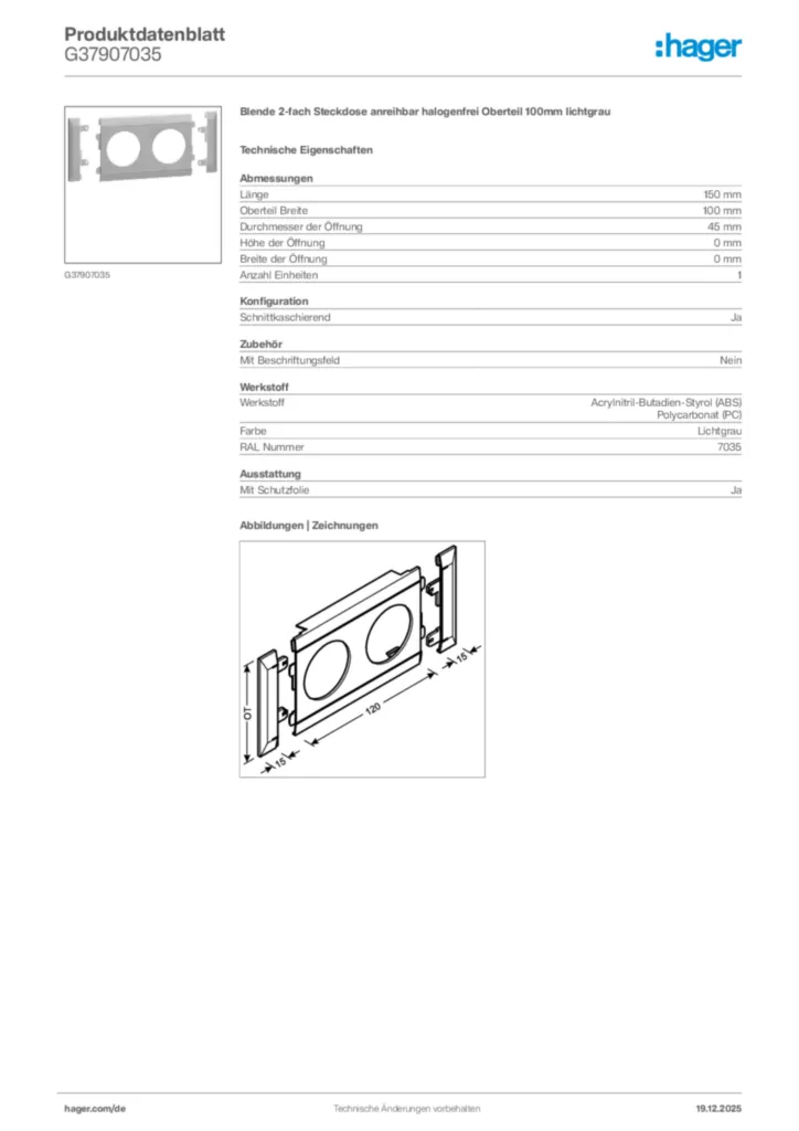 Bild Hager Produktdatenblatt G37907035 | Hager Deutschland